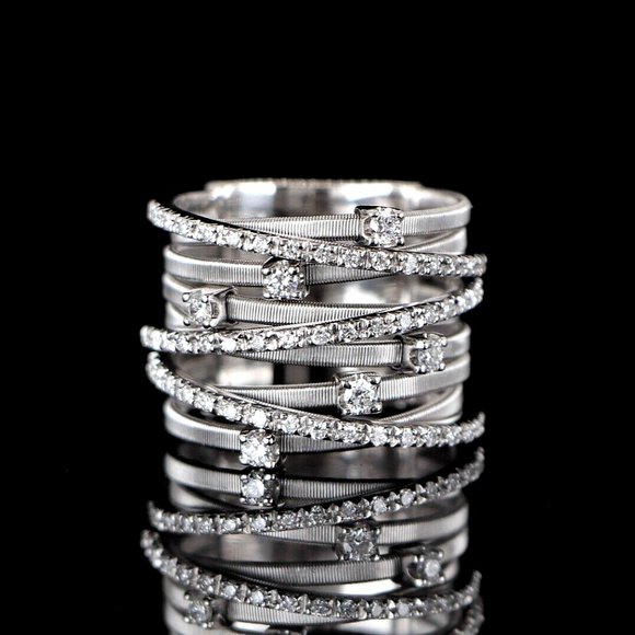 19967 Marco Bicego GOA 18k White Gold 9 Row Crossover Pave Diamond Ring Band 6.5 - Picture 1 of 6
